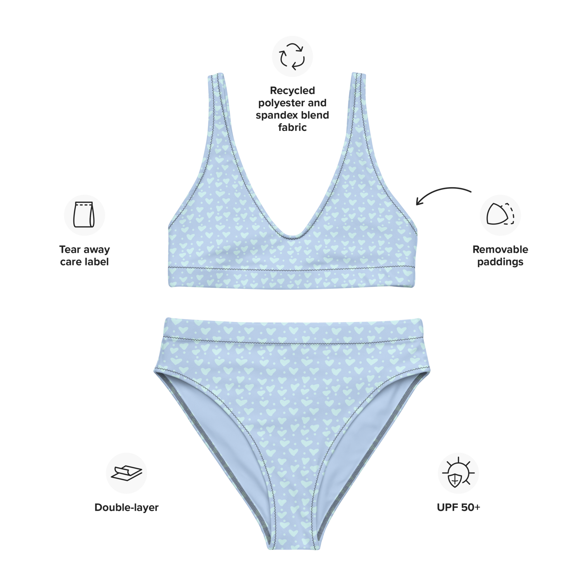 Blue Hearts high-waisted bikini