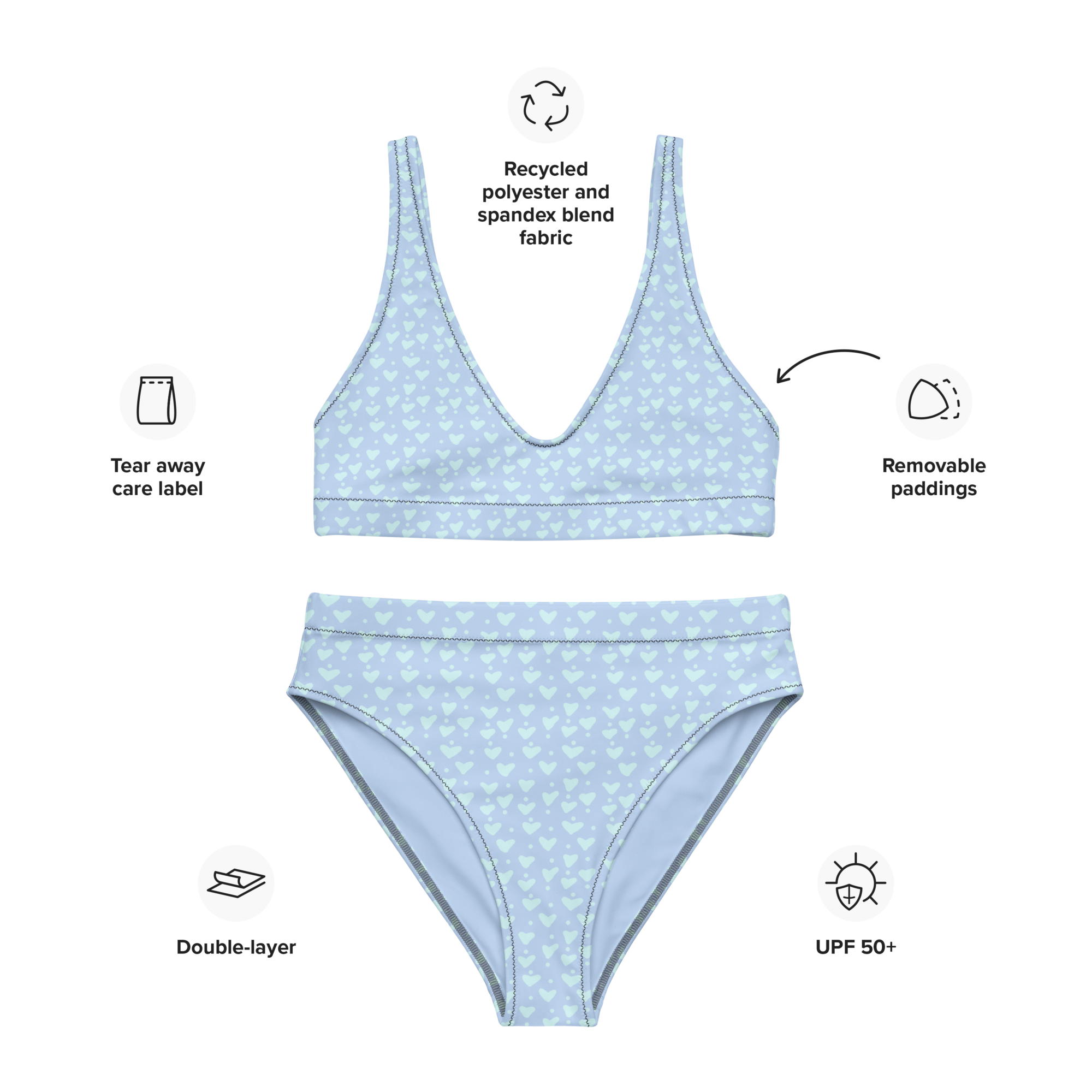 Blue Hearts high-waisted bikini